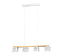 Lampadario Contemporaneo Portico-Z Metallo Bianco Legno 4 Luci Led 3,7W