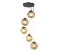Lampadario Contemporaneo Punch Acciaio Nero Vetro 5 Luci E27