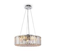 Lampadario Contemporaneo Recinto Metallo Cromo 6 Luci Diffusori Vetro Trasp.