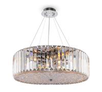 Lampadario Contemporaneo Recinto Metallo Cromo 8 Luci Diffusori Vetro Trasp.