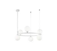 Lampadario Contemporaneo Ring Metallo Bianco 6 Luci E Diffusori Bianchi