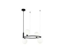 Lampadario Contemporaneo Ring Metallo Nero 4 Luci E Diffusori Bianchi