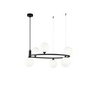 Lampadario Contemporaneo Ring Metallo Nero 6 Luci E Diffusori Bianchi