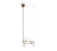 Lampadario Contemporaneo Ring Metallo Ottone 4 Luci E Diffusori Bianchi