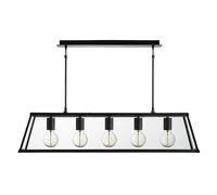 Lampadario Contemporaneo Viaggiatore Acciaio Nero Vetro 5 Luci E27