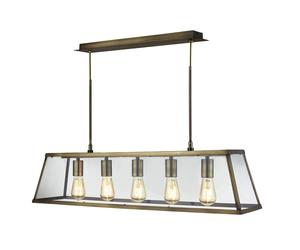 Lampadario Contemporaneo Viaggiatore Acciaio Ottone Vetro Trasparente 5 Luci E27