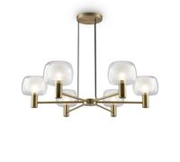 Lampadario Contemporaneo Vision Alluminio Oro 6 Luci Diffusori In Vetro Trasp