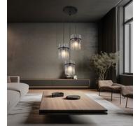 Lampadario Da Pranzo A Sospensione 3 Fiamme LED Con Barre Di Vetro Fumè Nero [EEK: E]