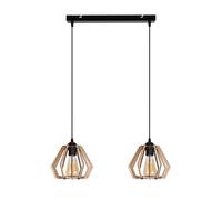 Lampadario Da Pranzo In Legno Con Paralumi 2 Fiamme 50 Cm Di Lunghezza