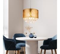 Lampada a Sospensione Luce Sala da Pranzo Cristalli Chiaro Oro Tessuto D 40 CM