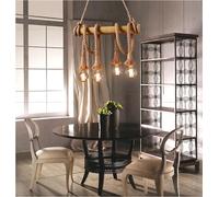 Kovalmax® Lampadario da soffitto 4 portalampada e27 corda in canapa legno vintage country