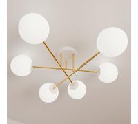 Lampadario da Soffitto in Acciaio e Vetro MAGNUM 6 Bianco Oro 6xE14