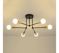 Lampadario da soffitto Industriale, Illuminazione da soffitto per Interni, 6 luci, lampade a Sospensione Semi-incassate, lampadari E27 per Soggiorno e Cucina (Scuro+Oro A)