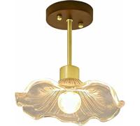 Lampadario da Soffitto Moderno Nordico E27,Dario Semi-Incassato con Vetro e Legno, Elegantedario Vicino Al Soffitto per Soggiorno, Camera da Letto, Corridoio, Studio (22X22 Cm)/22 * 22 cm