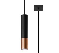 SOLLUX lighting Loopez 2 Faretti Lampada A Sospensione A Soffitto, Paralume Cilindrico + Combinazione Di 2 Metalli, Lampadina GU10 Sostituibile, 2x40