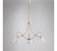 Lampadario Dallas in ferro laccato avorio con decorazione decapè e vetri alabastro bianchi 3 luci, altezza 52 Cm, Cavo allungabile fino a 112 Cm, larghezza 58 Cm Avorio