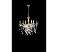 LAMPADARIO DAMASCO 6 LUCI AMBRA E ORO ATTACCO E14 D.75CM