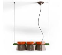 Lampadario Decò Yakitori Ceramica Arancio Volpe Moka Metallo Verde 3 Luci E27