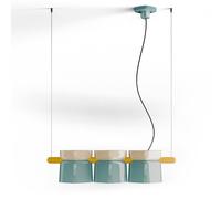 Lampadario Decò Yakitori Ceramica Crema Azzurro Metallo Giallo 3 Luci E27