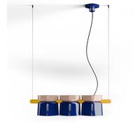 Lampadario Decò Yakitori Ceramica Grigio Sabbia Blu Metallo Giallo 3 Luci E27