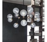 lampadario design Copernico moderno 12 luci con sfere in vetro soffiato traspare