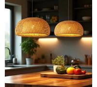 Lampadario di bambù grande, cesto rustico, illuminazione a sospensione intrecciata a mano per cucina, isola, fattoria, sala da pranzo, soggiorno