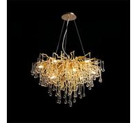 Lampadario di cristallo con ramo di un albero smerigliato, lampada a sospensione moderna a soffitto alto color oro - Ideale per appendere tavolo da pranzo, cucina, isola e soggiorno, rotondo, 40 cm