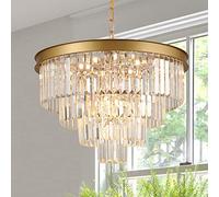 Lampadario di Cristallo Moderno Oro 24”/60Cm Lampadario Rotondo per Sala da Pranzo Lampada A Sospensione A Soffitto A 12 Luci Goccia di Pioggia Lampadario di Lusso con Montaggio A Incas
