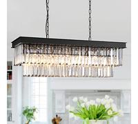 Lampadario di Cristallo per Sala da Pranzo, Lampada a Sospensione Rettangolare Moderna Nera per Isola Cucina L33”/83cm K9 Contemporaneo Lungo