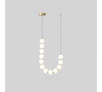 Lampadario dorato di metà secolo con design per collana perle - luce a sospensione a sfera glassata per sala da pranzo e trimestre di scale - luce a forma di U altezza regolabile con tonalità