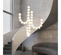 Lampadario dorato di metà secolo con design per collana perle - luce a sospensione a sfera glassata per sala da pranzo e trimestre di scale - luce a forma di U altezza regolabile con tonalità