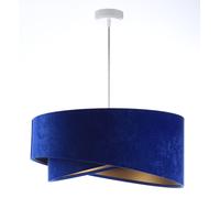 Lampadario E27 Blu Oro Rotondo D: 50 Cm Tessuto Velluto Aspetto Tavolo Da Pranzo