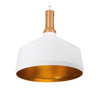 Lampadario Effetto Legno Metallo Bianco e Oro con Paralume a Campana Sepik