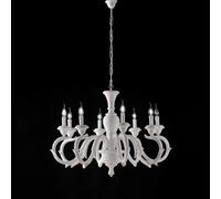 Lampadario Fiorenza in Legno Bianco Shabby, 65xMAX 125xØ93 cm, 8xE14 - 42 Watt Max, Colore Bianco Shabby