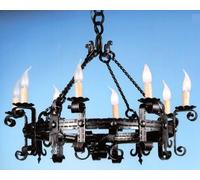 LAMPADARIO FORGIA 8 LUCI FERRO BATTUTO LAMPADE LAMPIONE APPLIQUE LANTERNA