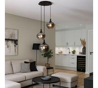 Lampadario Globo 3 Luci Pendellampe in Vetro Fumè Nero E27 Altezza 120 cm [EEK: Non valutato]