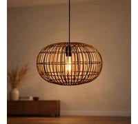 Lampadario in bambù intrecciato Moderno Metallo Tavolo da pranzo nero per sala da pranzo soggiorno E27 rotondo Ø40 cm accogliente abitabile Lampada a sospensione Boho Cesto