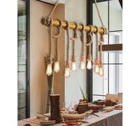 Lampadario in corda di bambù e canapa con 8 teste Vintage Lampadario da soffitto
