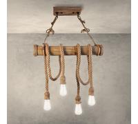 lampadario in corda di bambù e canapa vintage con 4 teste E27 da soffitto [EEK: A+]