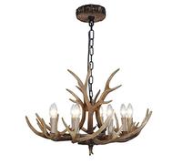 Lampadario in Corna Di Cervo,Padario Rustico in Corna Di Cervo in Stile Classico con Candele,Padario Piccolo in Stile Retrò Cottage con 8 Luci e 3 Bracci,Padario in Corna Di Cervo Finte/8 Luci Antiche