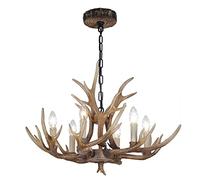 Lampadario in Corna Di Cervo,Padario Rustico in Corna Di Cervo in Stile Classico con Candele,Padario Piccolo in Stile Retrò Cottage con 8 Luci e 3 Bracci,Padario in Corna Di Cervo Finte/6 Luci Antiche