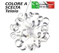 LAMPADARIO IN FERRO BATTUTO 6 LUCI SOSPENSIONE MODERNA BIANCA ARGENTO Riccioli [EEK: A++]