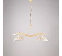 Lampadario in ferro laccato avorio con decorazione effetto decapè BILBAO Dimensioni H. 46 Cm - Max 106 89c30xh 46 cm diffusori in vetro diametro 30 bianchi e ambra 2 luci avorio
