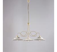 Lampadario in ferro laccato avorio e decorazione effetto decapè con diffusori in ceramica diametro 30 bianco e marrone 3 luci