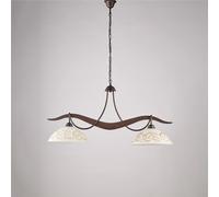 Lampadario in ferro laccato nero e decorazione effetto Nero/ruggine A 2 luci MOD BILBAO Dimensioni 89x30xh 36 cm allungabile fino a 96 diffusori in vetro bianchi e ambra nero
