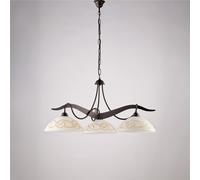 Lampadario in ferro laccato nero e decorazione effetto Nero / Ruggine A 3 luci MOD BILBAO Dimensioni 89x30xh 46 cm allungabile fino a 96 diffusori in vetro bianchi e ambra nero