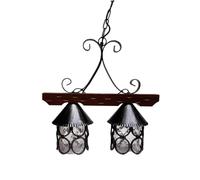 Lampadario in legno e ferro Battuto 2 Lampade 51xh52 cm da appendere con catena nero