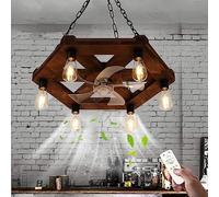 Lampadario in legno E27 Ventilatore da soffitto con Luce e Telecomando Silenzioso Fan Plafoniera Vintage Industriale Lampada a Sospensione per sala da pranzo Soggiorno Cucina Bar Luci illuminazione