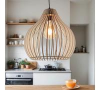 Lampadario In Legno Rotondo Ø43Cm Moderno Per La Sala Da Pranzo