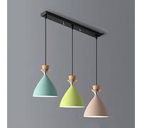 Lampadario in Metallo a 3 luci Lampada a Sospensione per l'industria nordica Macaron Design Creativo Paralume in Metallo con Perline in Legno Illuminazione a Sospensione a soffitto per la Cucina